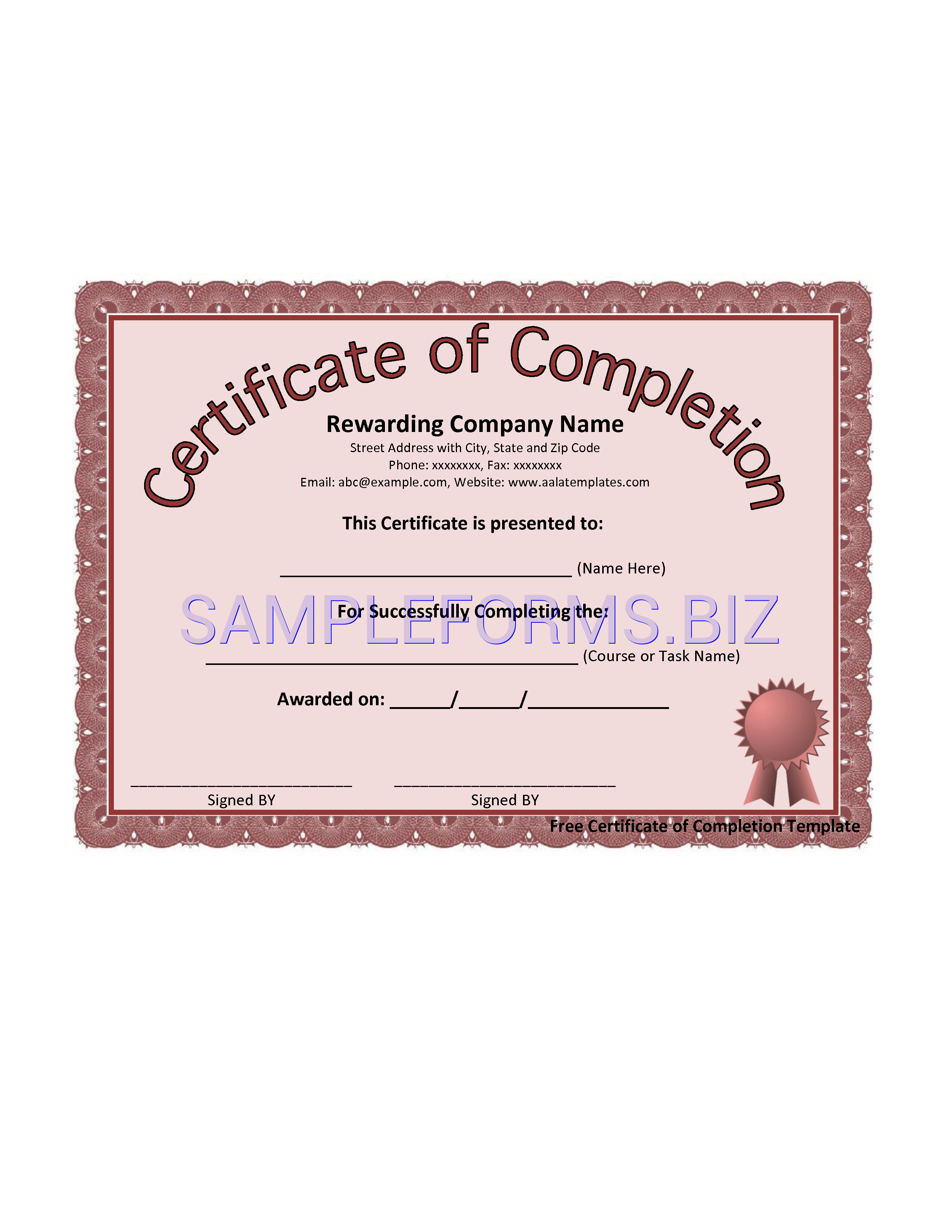 Preview free downloadable Certificate of Completion Template 3 in PDF (page 1)